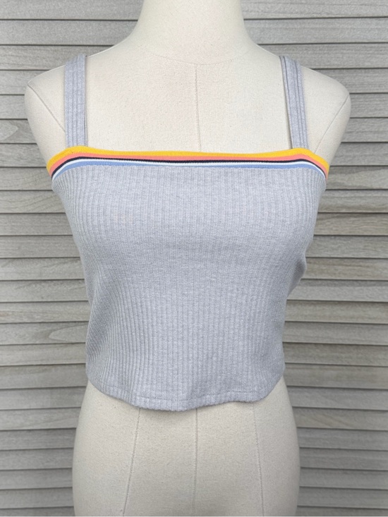Forever 21 Tops - FOREVER 21 Women's Cropped Ribbed Tank Top Gray with Striped Trim-Large
